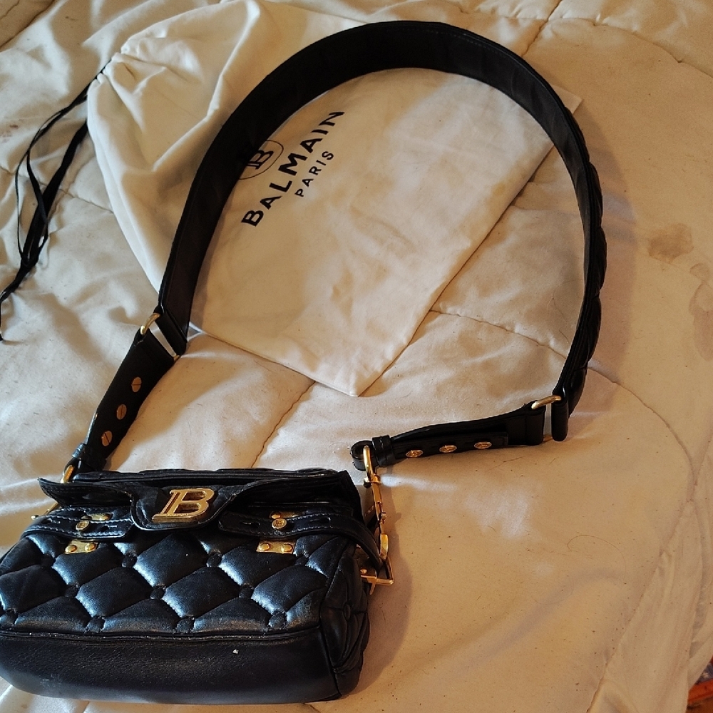 Balmain Black Quilted Crossbody with Gold Accents - Picture 8 of 8